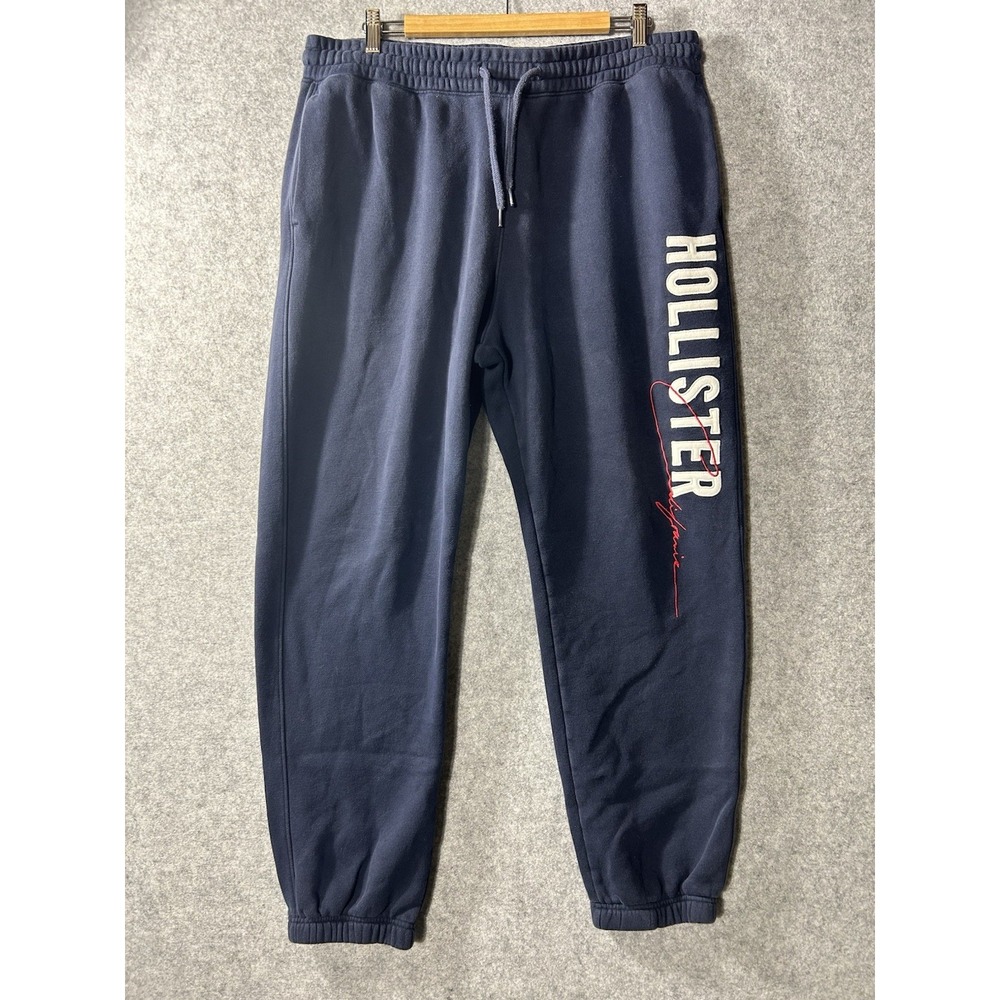 Hollister Embroidered Spellout Logo Men's XL Navy Fleece Jogger Sweatpants Mall